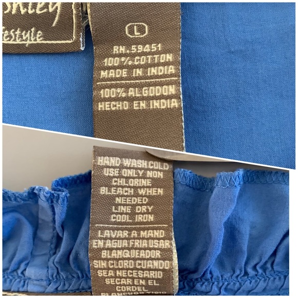 🔥5/$20🔥 “Jane Ashley” Blue Cotton Button-down Shirt with Pintucks Ruffles L - Picture 13 of 13